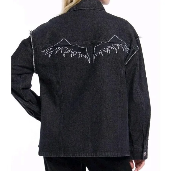 NEW Death Note Patches Cargo Womens LG Denim Black Jacket Dark Academia Gothic